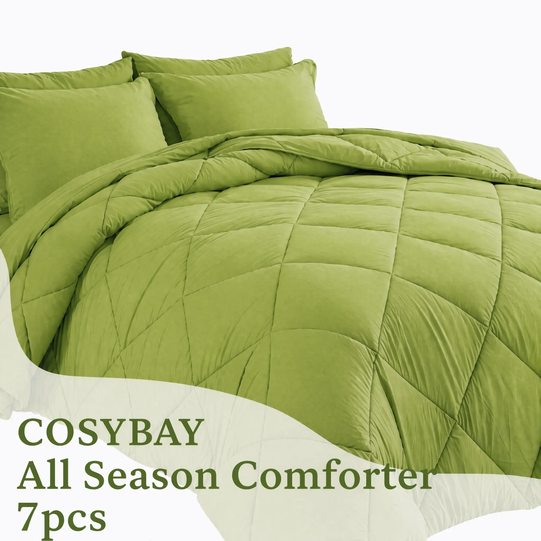 Cosybay 7pcs Plain Bedding Sets Collections - Full/Queen/King Size, Extra Thick Fill Warm Fluffy Comforter Set King, Includes Bed Sheet, Fitted Sheet, 4 Pillowcases, Soft Winter Duvet Insert, Halloween Decor