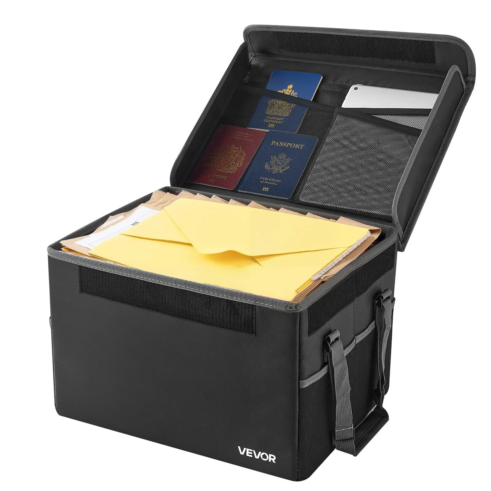 VEVOR Fireproof Document Box, 1832℉ Heat Insulated Fireproof & Waterproof Box, Space-Saving and Foldable Design, Portable Home Office Travel File Organizer, for Passports, Important Documents, Files