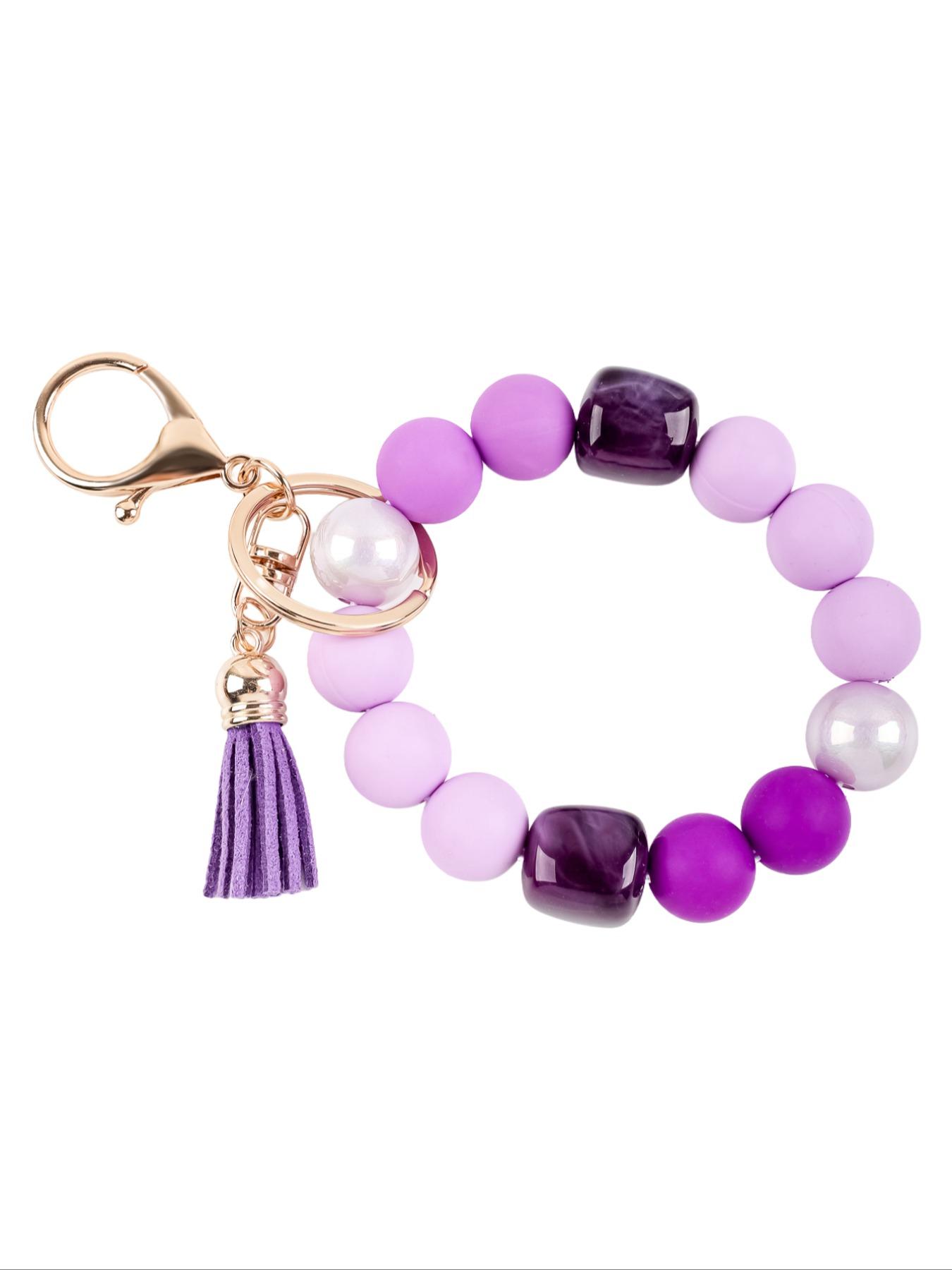 Solid Color Beaded Wristlet Keychain for Women, Matte Silicone Acrylic Beads, Tassel Charm, Minimalist Key Holder, Fashion Gift