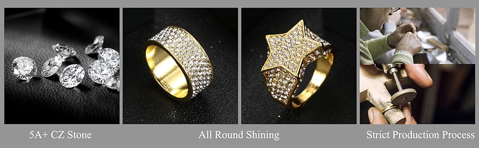 FASACCO 5pcs Bling Pinky Ring Iced Out Ring CZ Punky Rappers Ring Star Dollar Sign Hip Hop Ring for Men Gift Decorative Jewelry FallFreshness