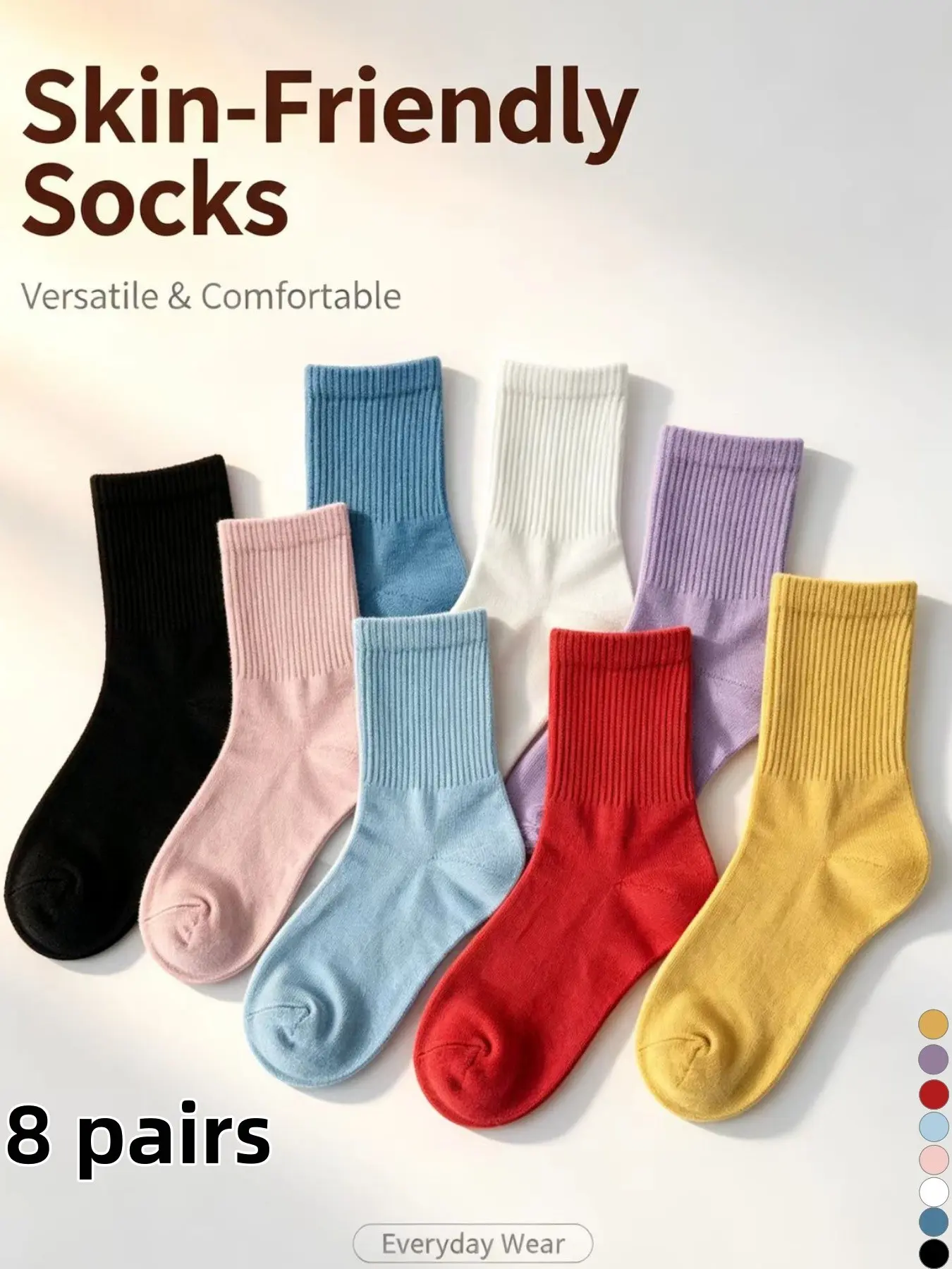 8 Pairs Women Multi‑Color Matching Casual Trendy Mid‑Calf Socks, Soft, Comfortable, Breathable, Durable & Wear‑Resistant, Suitable for Four Seasons, Versatile for Daily Commute, Home Use, Outdoor Sports, Outings and Party Occasions