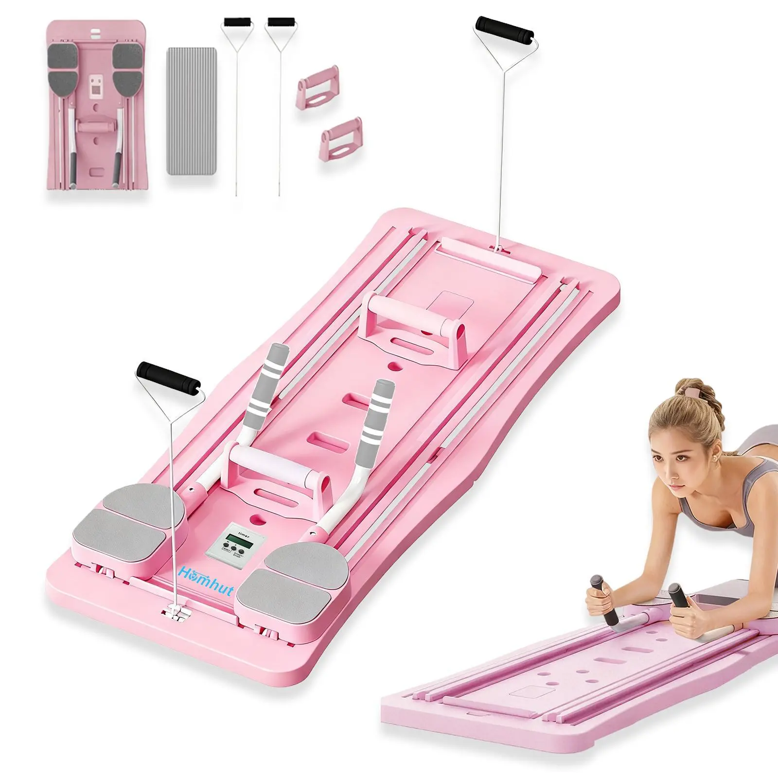 Multi Gear Slide Rail Pilates Sliding Board Pilates Board - Pilates Reformer Set, Multi-Purpose Foldable Pilates Reformer Board for Home, 4 in 1 Pilates Sliding Board Multi Gear Slide Rail Pilates Sliding Board