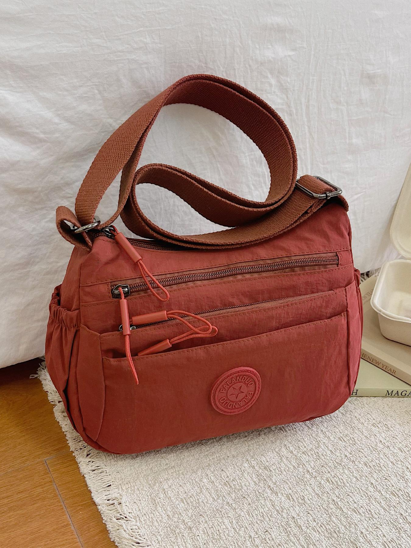 Lightweight Versatile Multifunctional Smooth Zipper Design Letter Decor Bag, Shoulder Crossbody Suitable for Daily Use Work Commute, Casual Crossbody Bag, Fashionable Crossbody Bag