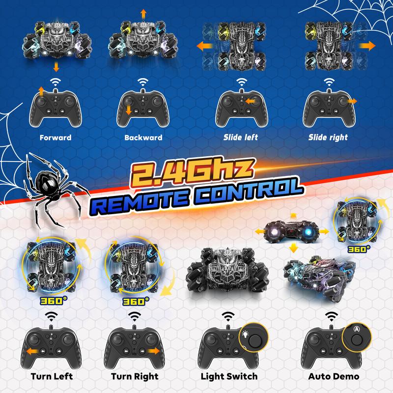 Spider Remote Control Car, Gesture Sensing RC Stunt Car, Double Sided Race Car with Headlight, 360° Rotating RC Drift Car, 4WD Rechargeable RC Stunt Car, outdoorfun, Christmas gifts, BlackFriday