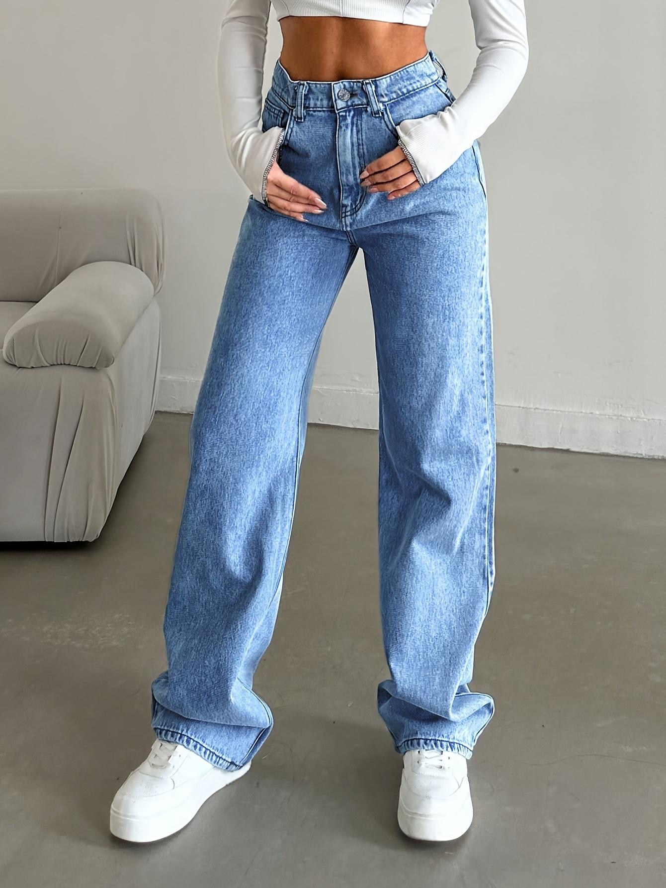 Women's High Waist Straight Leg Jeans, Casual Fashion Street Style Denim Jeans, Slim Fit Long Jeans for Fall & Winter