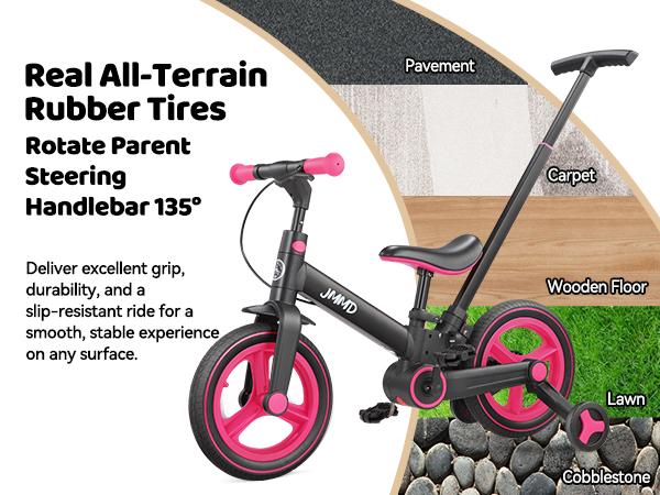 【ChristmasGifts】JMMD Multi-Functional 6-in-1 Toddler Bike for 18-60M Baby Balance Bike with Training Wheels, Pedals & Push Handle | Ride-On Toy with Brakes & Kickstand | First Birthday Gift for Baby Boys & Girls