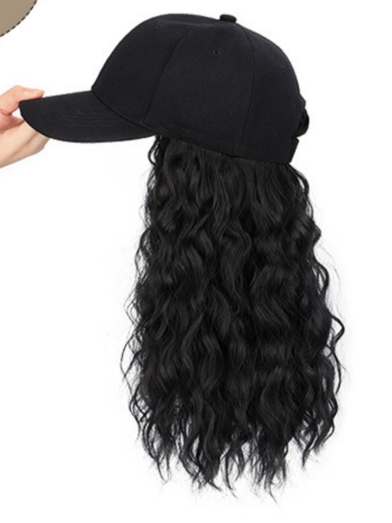 1pc Long Curly Synthetic Hair Wig with Bangs, Natural Look Baseball Cap Hair Extension, Easy to Style and Maintain, Multifunctional Design