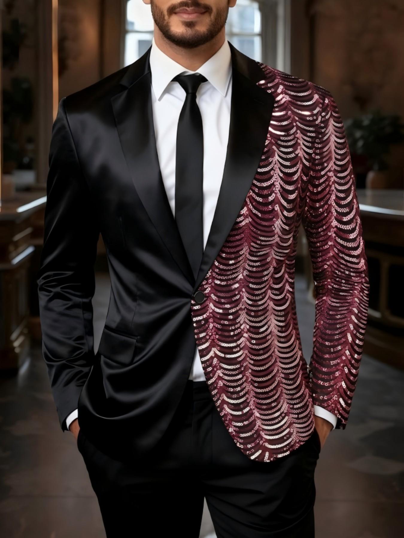 Men's Multicolor Sequin Blazer Jacket, Fashionable and Trendy, Perfect for Stage Performances, Nightclubs, Parties, Events, Formal Wear