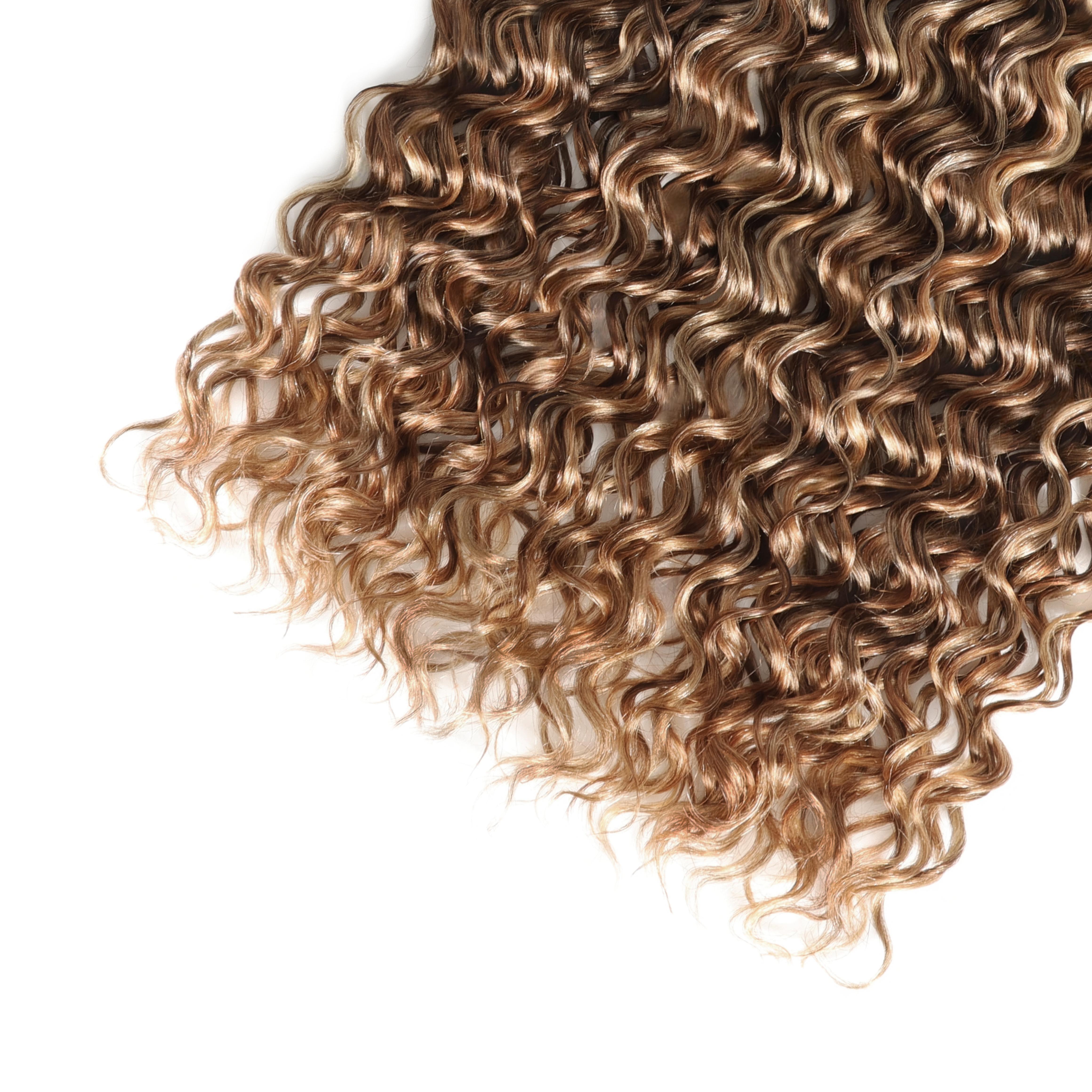4/27/613 Water Wave Bundles Human Hair Highlight Ombre Brown Honey Blonde 613 Bundles Hair Weave Bundles for Sew In and Quick Wave Human Hair Extensions 100% Human Hair Extensions Colored Human Hair Bundles
