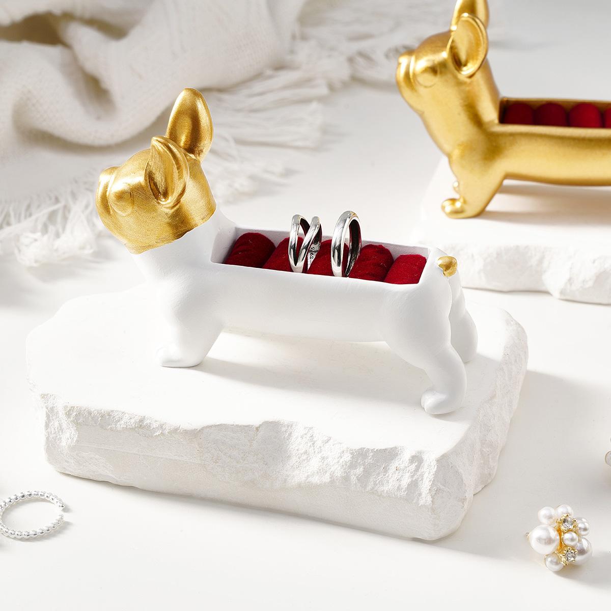 Cute Dog Shape Jewelry Organizer, Hand-Painted Resin Desktop Decor, Perfect for Weddings & Holidays, Ideal Gift for Jewelry Lovers