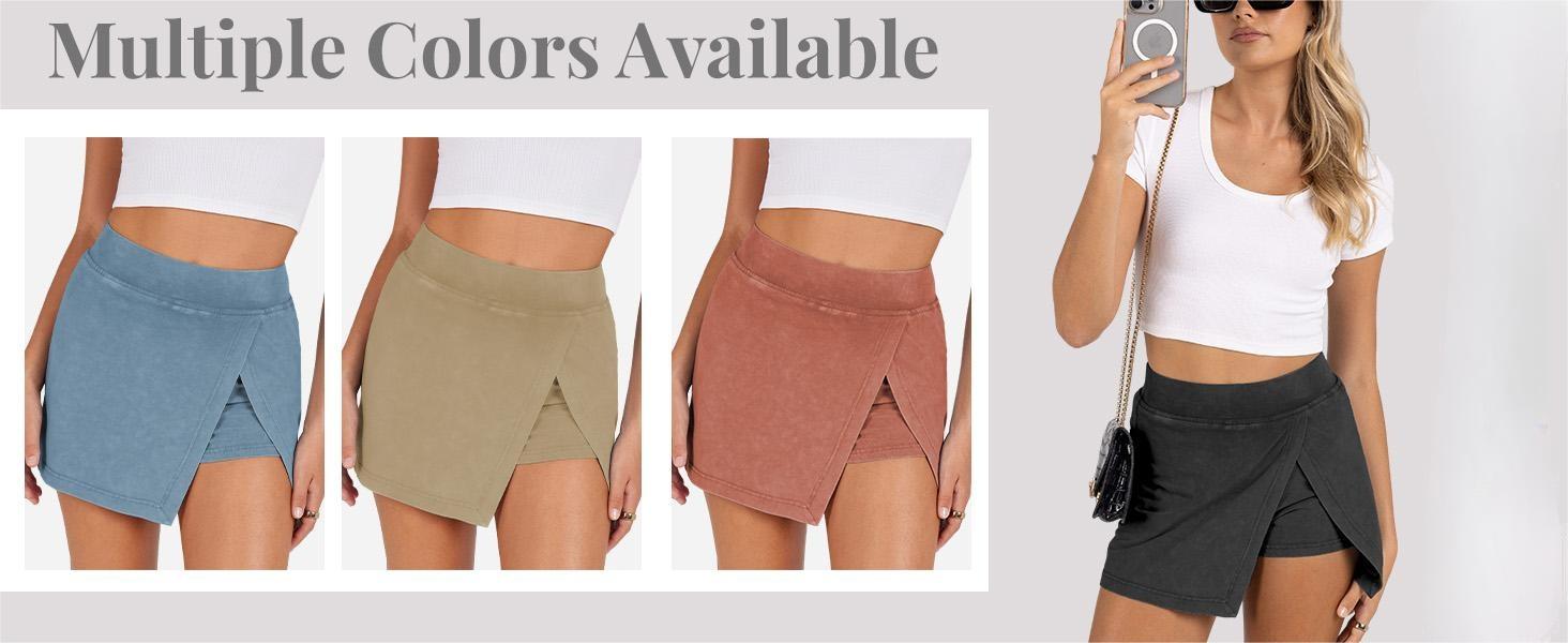 Tanming Washed Mini Skorts for Women High Waist Split Hem Casual Fitted Athletic Bodycon Skort Mini Skirts with Shorts Cotton Spandex Fabric Comfortable for Summer Active Wear Stretchy Elastic Waist Design #SpringStatements