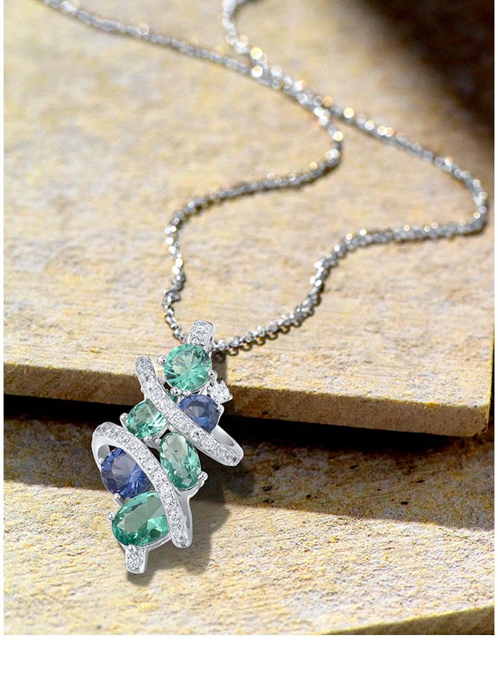 SANTUZZA Created Green And Blue Spinel White Cubic Zirconia 925 Silver Pendant Without Chain Fine Jewelry