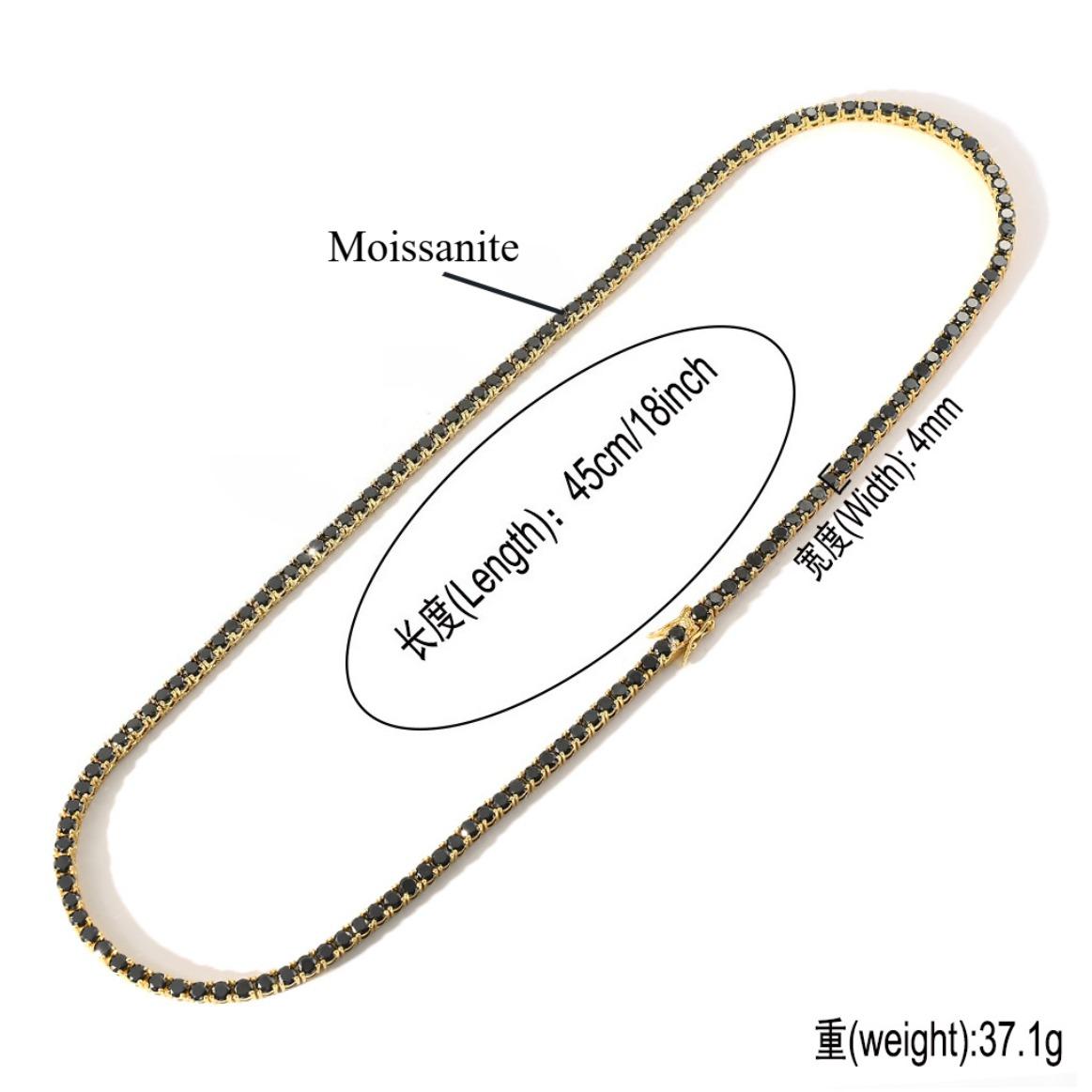 Black Moissanite Tennis Chain Hip Hop Jewelry Black Plated  Out Tennis Bracelet Necklace for Men Women, Luxury Bling Diamond Look, Gift for Him Her, Birthday Anniversary Father's Day