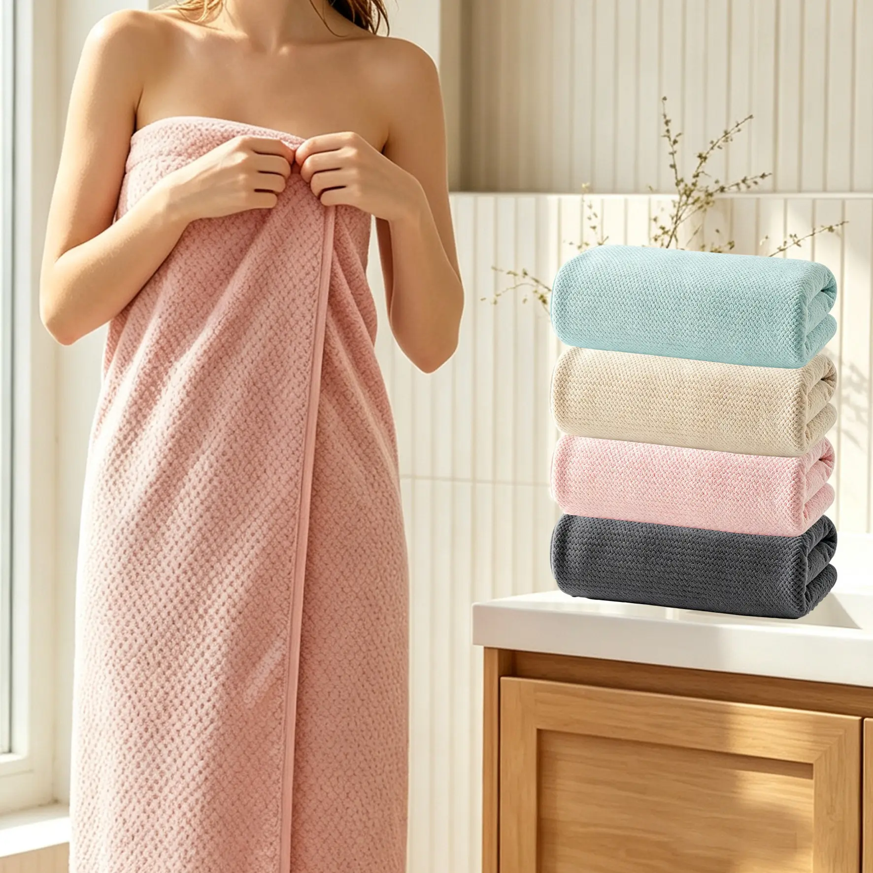 35.4*68.9inch Oversized Bath Towels, Microfiber & Thick Coral Fleece Pineapple Grid Towel, Ultra Absorbent Quick Dry Soft Lightweight Large Shower Bath Sheets for Adults Home Hotel Travel Spa