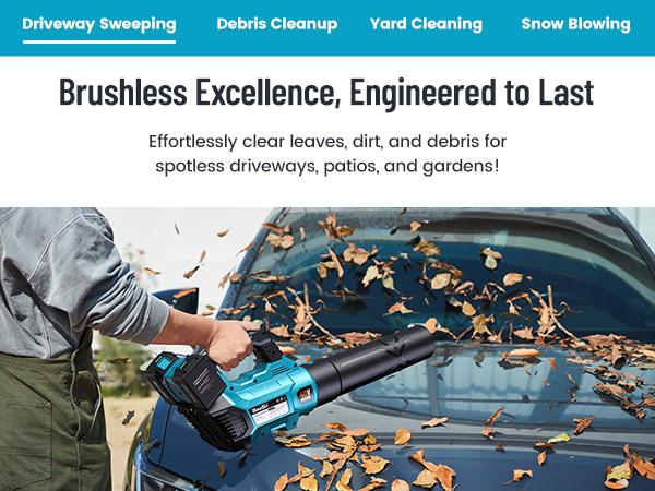 Seesii 40V Cordless Electric Leaf Blower/Snow Blower Cordless, 680CFM/210MPH Brushless Motor with 2 * 5200 mAh Batteries and 2*Chargers, Variable Speed Control & Turbo Button, Electric Blower for Lawn Care/Debris/Dust
