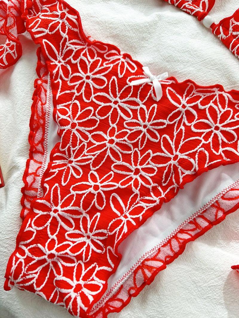 Women's Sexy Halter Bikini Sets Jacquard Bikini Swimsuits Tie Side Triangle Bathing Suits Two Piece Bathing Suits, Halter Bikinis Set, Triangle Bikini Top