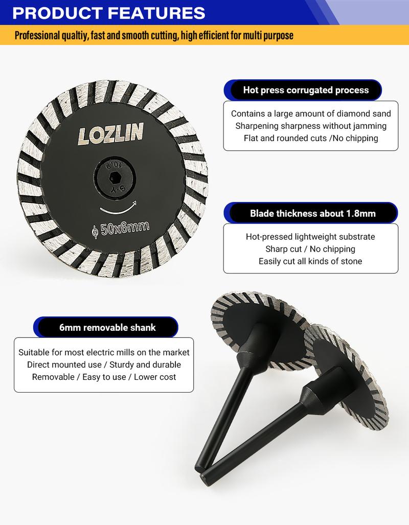 LOZLIN 3PCS 2" Mini Diamond Saw Blades - Precision Cutting & Engraving for Marble, Granite & Stone - Straight Grinder Mounted Stone Carving Tools
