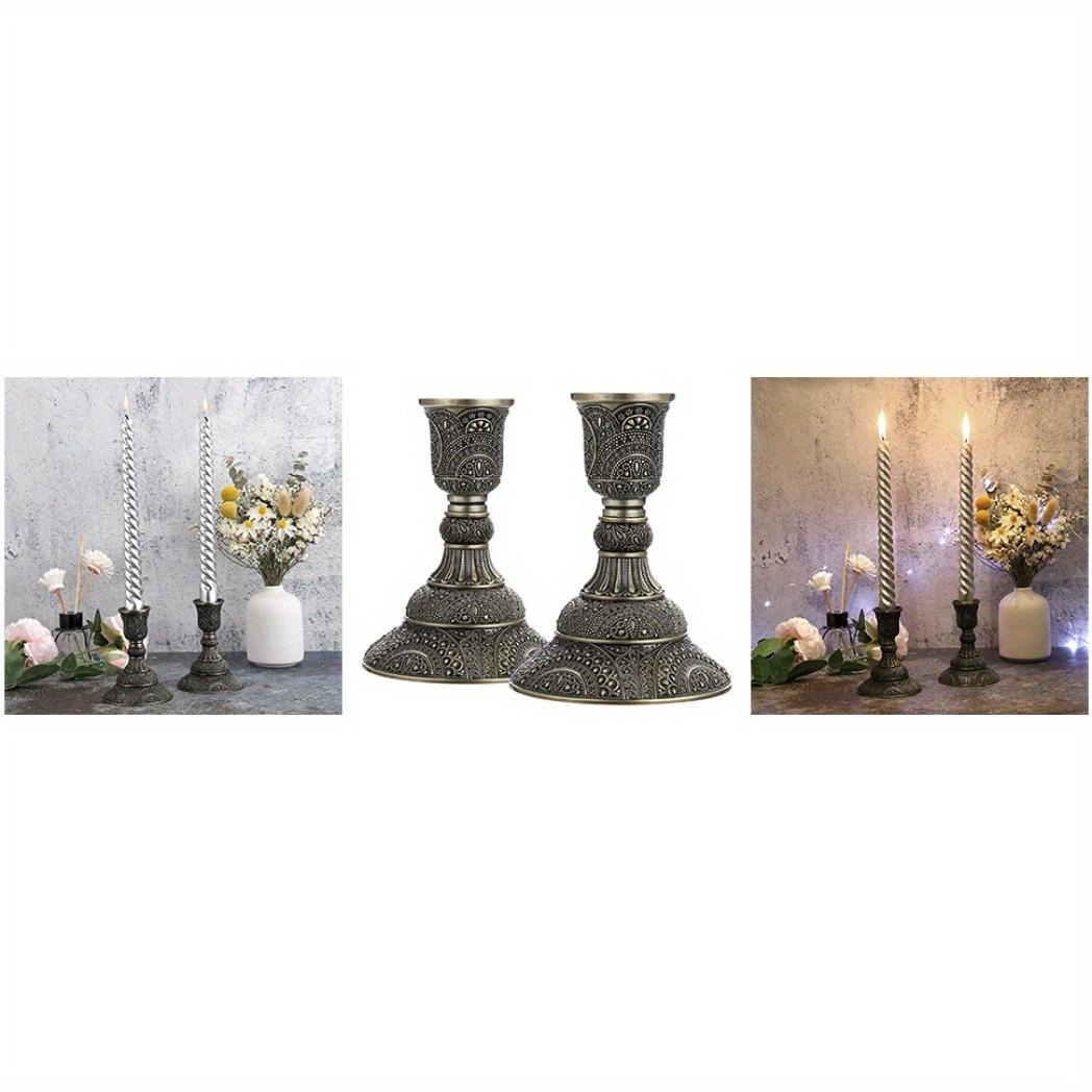 Set of 2 Vintage European Candle Holders - 3.9" Tall Metal Candlesticks with Exquisite Relief Patterns, Red/ Green Bronze/ Gold/ Silver/ Rose Gold Candelabra Table Centerpieces for Wedding Dining Home Decor, Vintage Candle Stand
