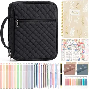 Bible Cover Case for Women Large Bible Bag, Bible Study Supplies Journaling Kit Quilted Church Bag with Handle, Puffer Book Carrying Case w/Tabs Accessories Mothers Day Christian Gifts for Women Mom