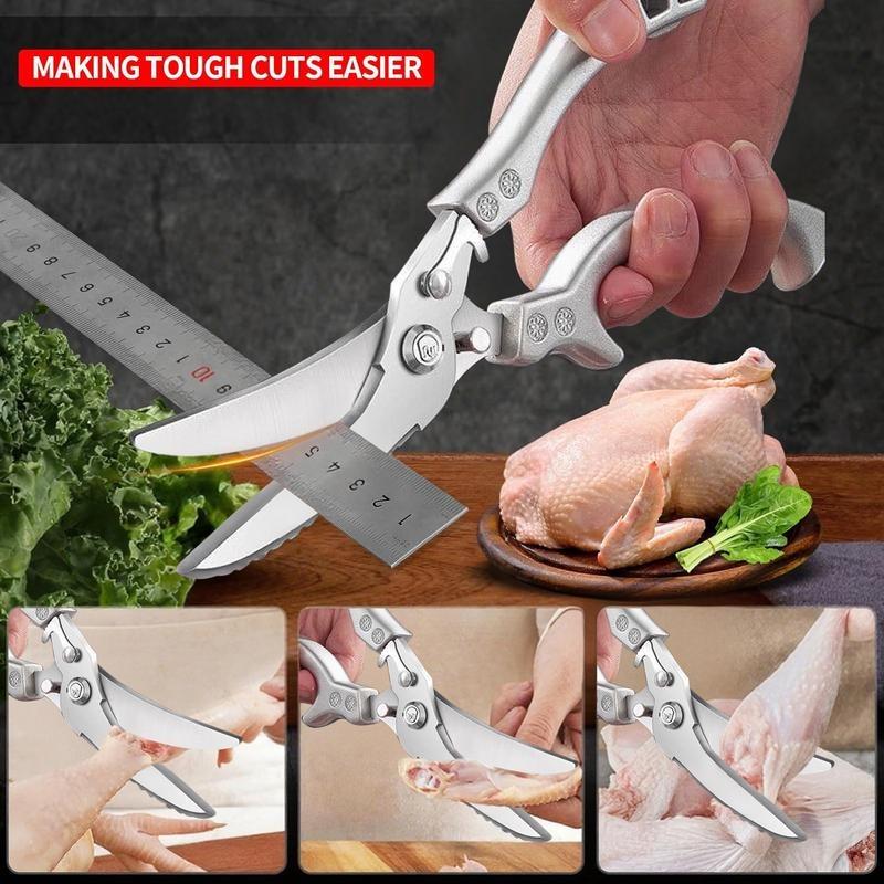 Kitchen Shears with Slip Handle & Safety Lock, Professional Heavy Duty Kitchen Scissors, Meat Cutting, Turkey, Fish, Vegetables, Dishwasher Safe, Multifunctional Stainless Steel Kitchen Scissors, Durable Home Kitchen Tool, Kitchenware