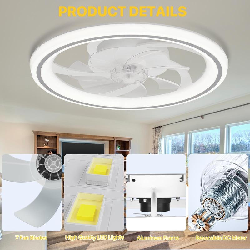 GLITGATE Ceiling Fans With Lights And Remote Multifunctional Ceiling Fan Light with 3 Color Temperatures 6 Speeds Low Noise Timer Setting & Remote Control for Bedroom Living Room Bathroom