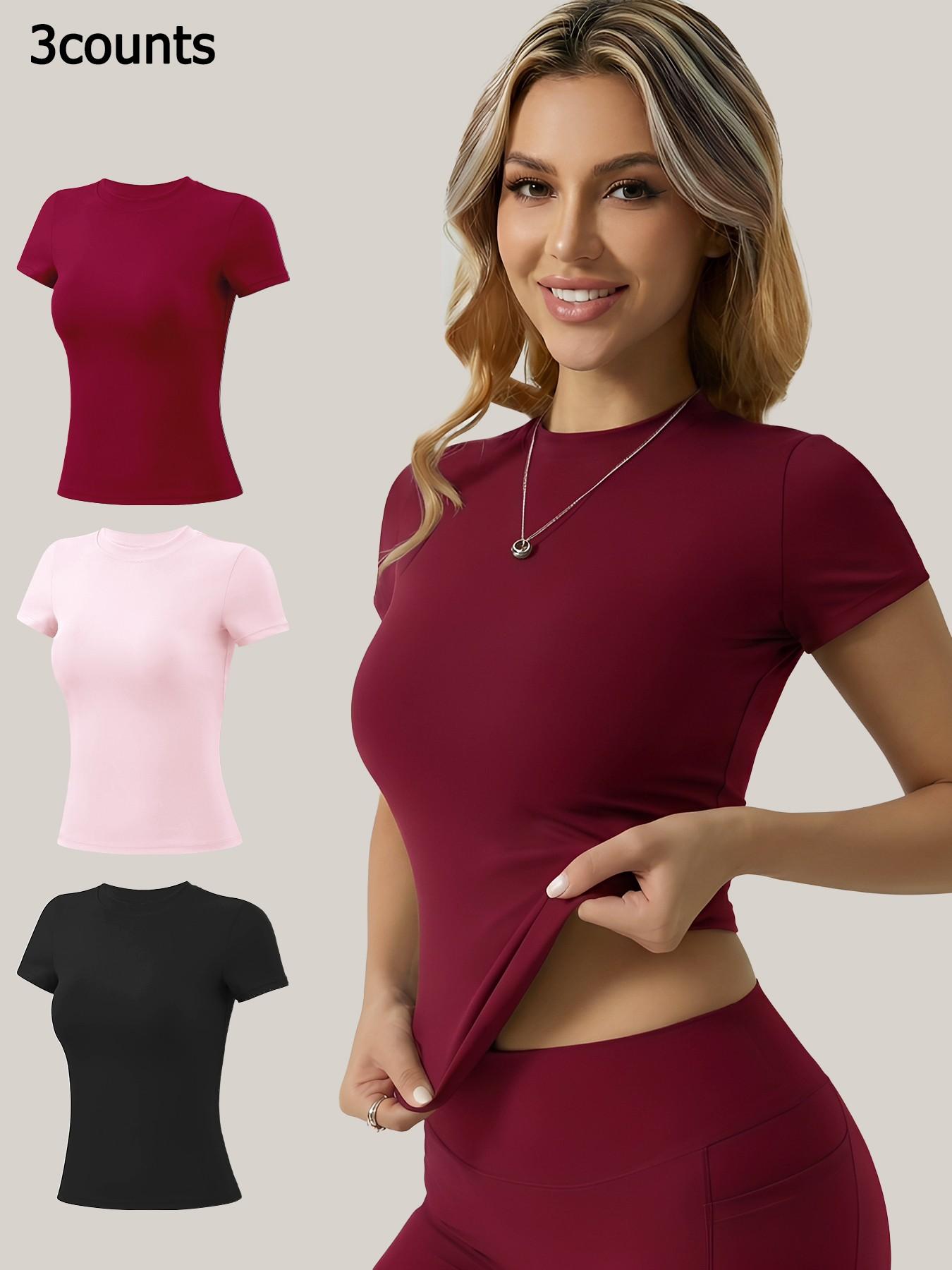 Women's Short Sleeve Workout Tops - High-Elasticity Slim-Fit Yoga Tee, Breathable Quick-Dry Fitness Shirt for Gym, Running Training & Casual Daily Wear