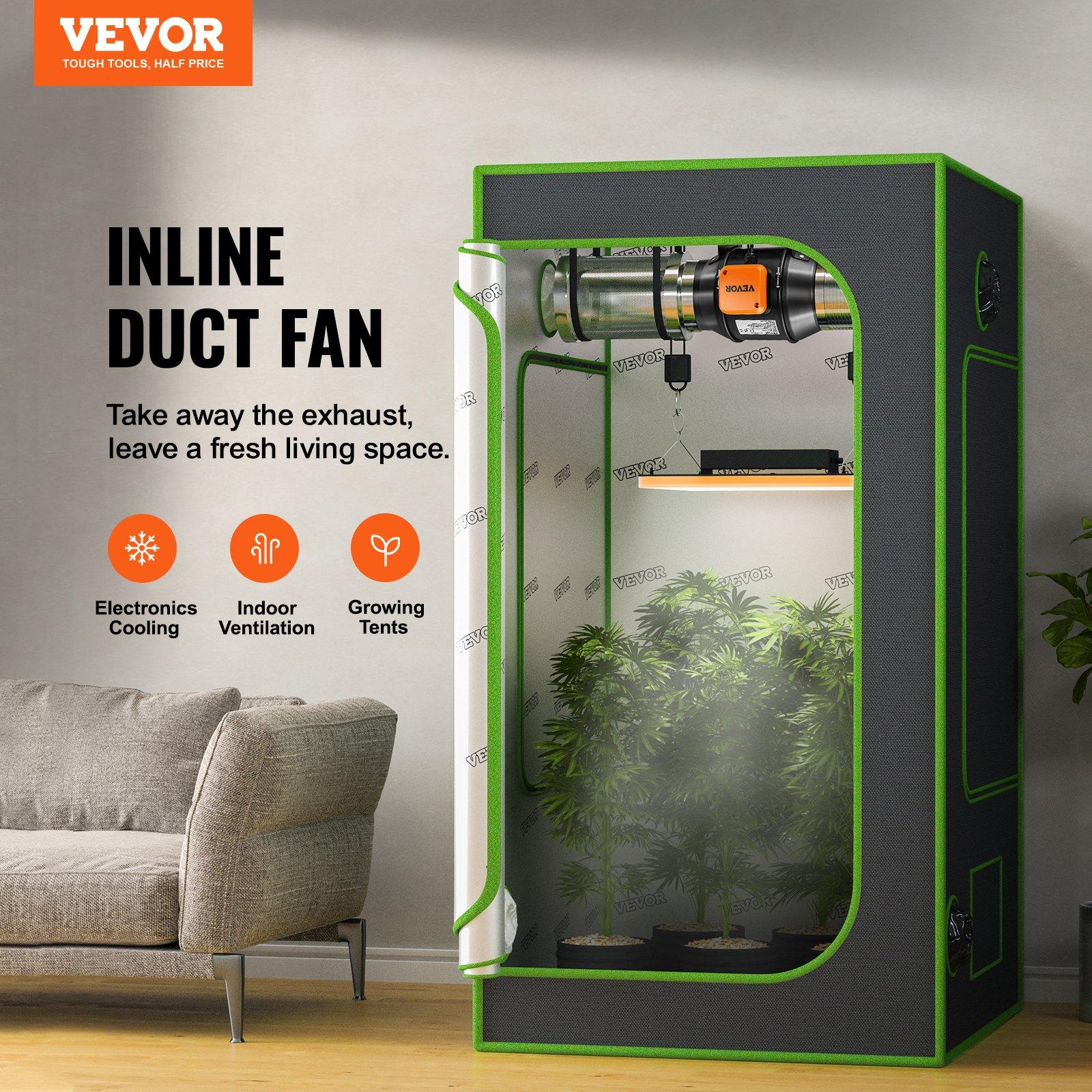 VEVOR 6-inch EC Inline Duct Fan Ventilator, 402 CFM with Temperature & Humidity Controllers, Quiet Motor Exhaust Fan for Grow Tents, Hydroponics Cooling Boosters (EC 6-inch Ventilator)
