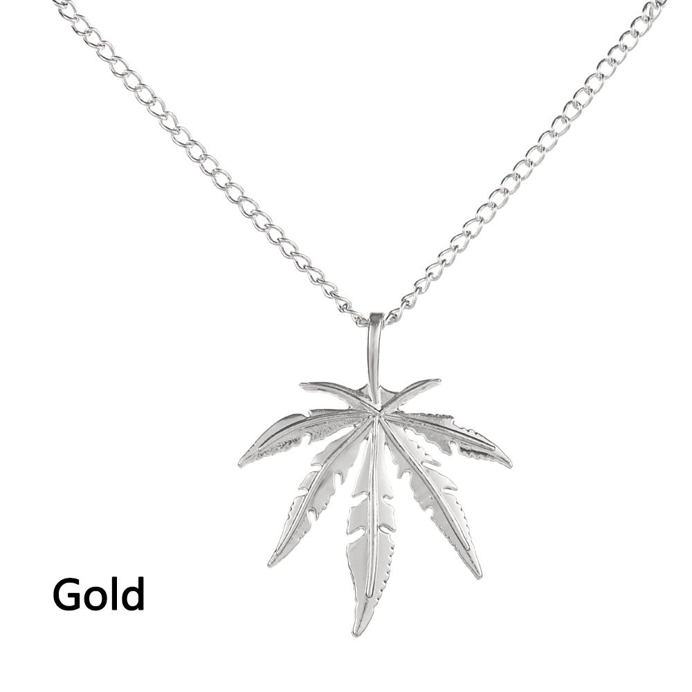 1Pc Fashion Maple Leaf Necklace Titanium Steel Hemp Leaf Pendant Glittery Charm Chain Gift Jewelry Hip Hop Jewelry Accessories