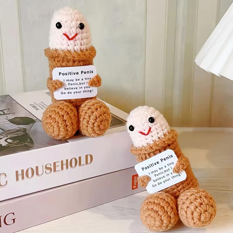 Funny Emotional Cute Crochet Doll, 1 Count Creative Knitted Decor with Positive Message Card, New Year Birthday Gift,Gifts Boyfriend,Fun Desk Decoration, Inspirational Gift for Friends Women，Support Plushies,Cuddly Doll Gift， Halloween Toy