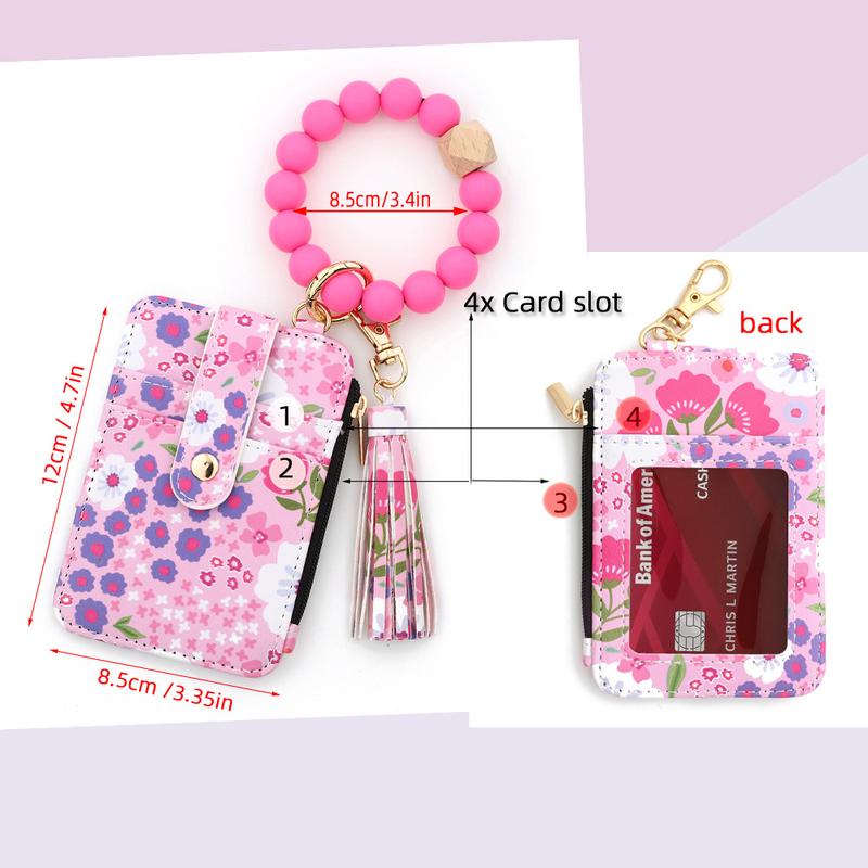 Boho Beaded & Tassel Keychain Wallet – Stylish Card Storage Bag, Bracelet Key Chain Purse, Small Credit Card Holder Wristlet for Women, Christmas Gifts