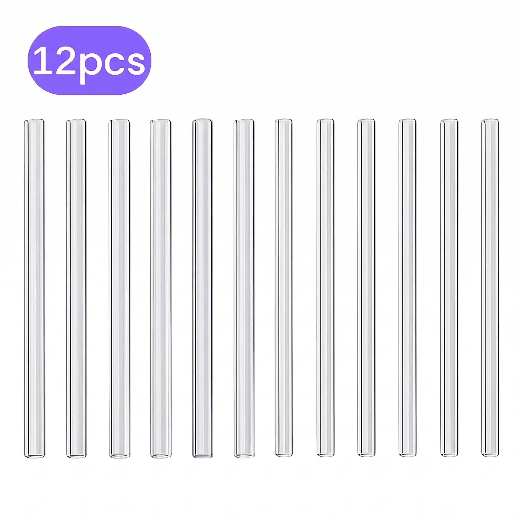 12pcs Reusable High Borosilicate Glass Straws Set - Sturdy Straight Straws with Cleaning Brush, High-Temp Res, Cold-Resistant for Hot/Cold Drinks & Cocktails, Transparent, Lip Makeup-Safe, Universal Home/Festive Party Supplies
