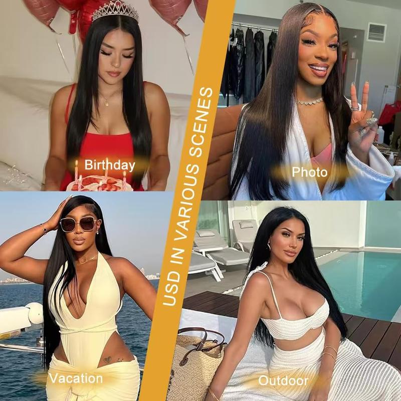 [Limited Stock]Yawawe Hair 13x6 HD Full Lace Frontal Glueless Wig Drawstring Wear Go 7x5  Glueless Wigs Brazilian Straight Pre-Cut Pre-Plucked Human Hair for Women Natural Black with free Sideburns Stickers