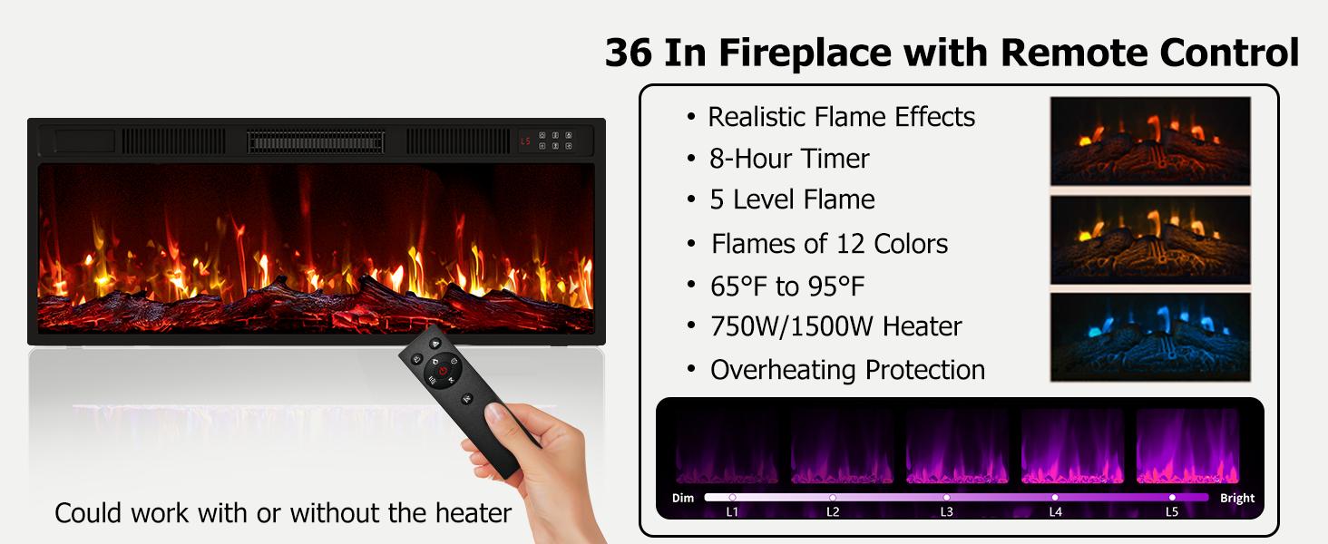 【2 Packages Shipping】PUKAMI Fireplace tv Stand with 36 inch Fireplace Up to 80" TVs,LED Light Entertainment Center and Storage, 70" Modern Wood Media TV Console with Highlight Cabinet for Living Room