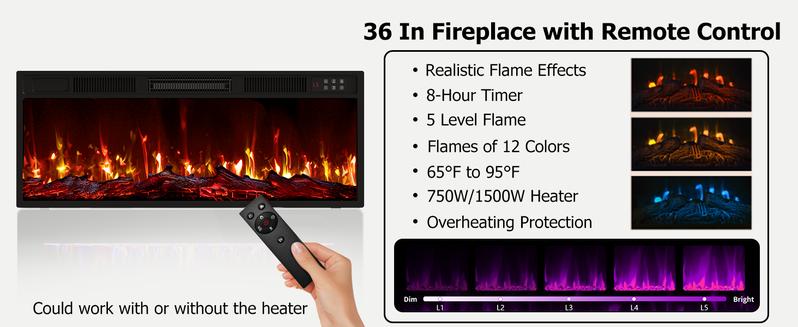 【2 Packages Shipping】PUKAMI Fireplace tv Stand with 36 inch Fireplace Up to 80" TVs,LED Light Entertainment Center and Storage, 70" Modern Wood Media TV Console with Highlight Cabinet for Living Room