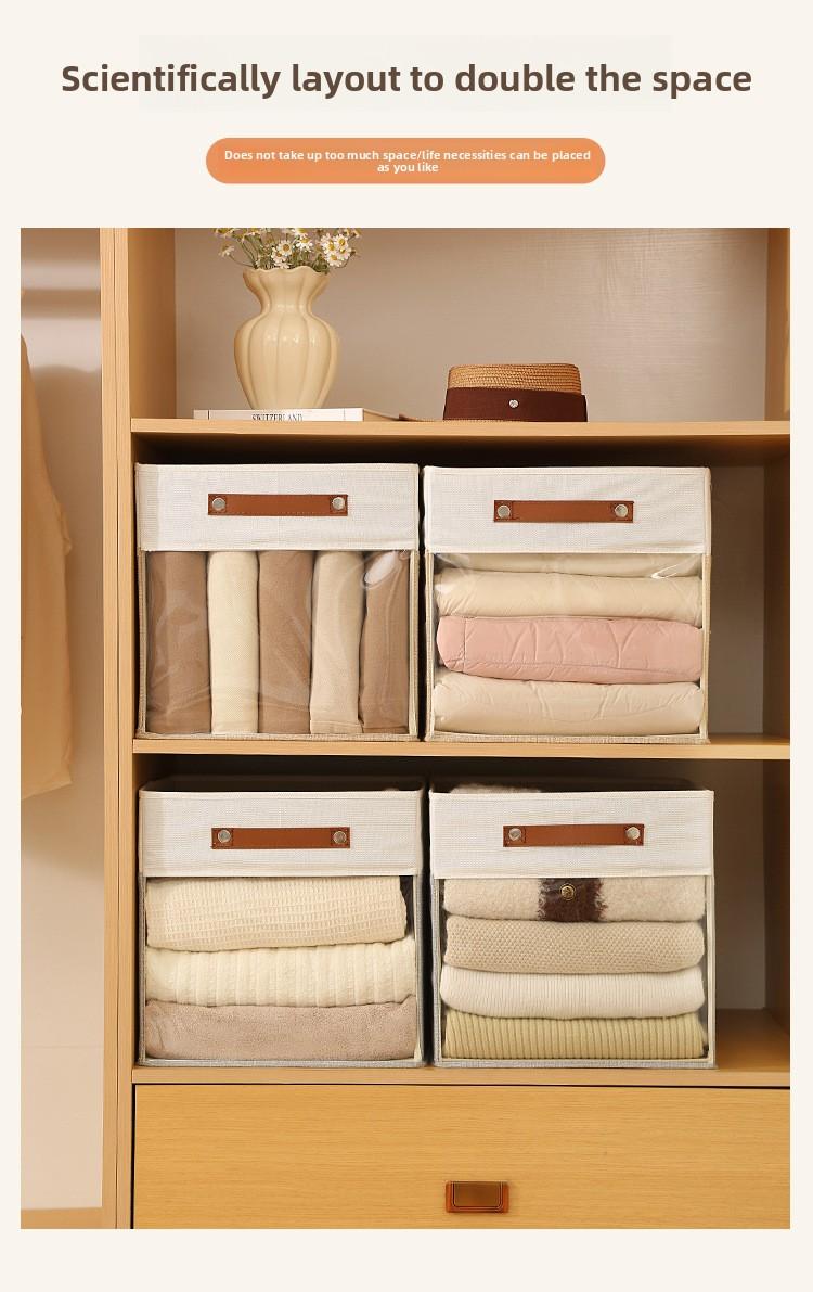 Square Storage Box with Clear Window, Non-Woven Fabric Organizer Bins, Visible Clothes Storage Container, Multifunctional Collapsible Basket for Home Closet