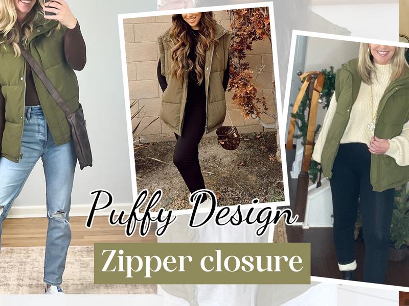 Hixiaohe Womens Casual Oversized Puffer Vest Stand Collar Full Zip Sleeveless Bubble Puffer Vest Quilted Padded Warm Coat Outwear TikTokShopBlackFriday