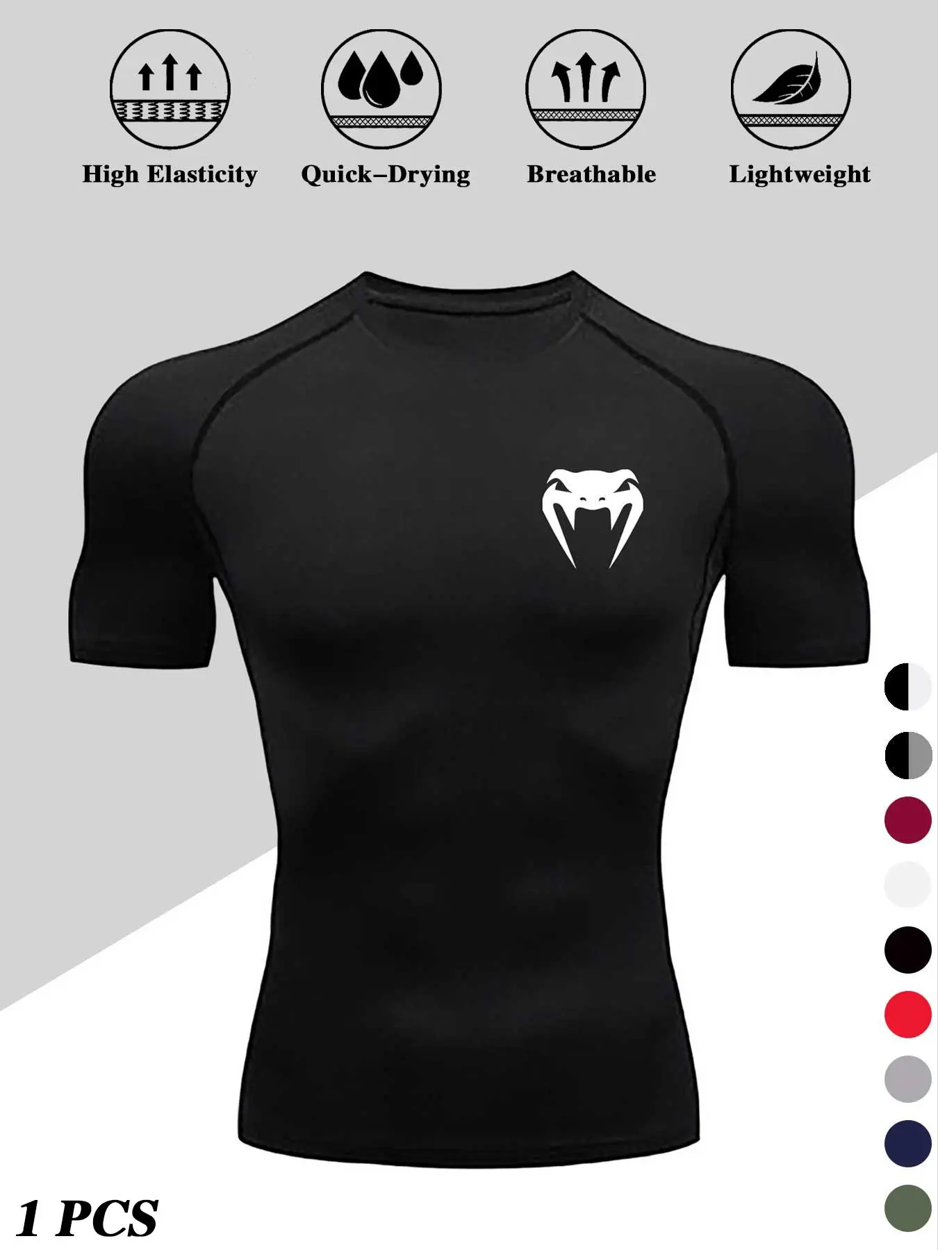 Men's Quick-Dry High Elasticity Slim Fit Sports T-Shirt Activewear, Workout Rash Guard, Snake Print Round Neck Short Sleeve Gym Top, Ideal for Running & Casual Wear