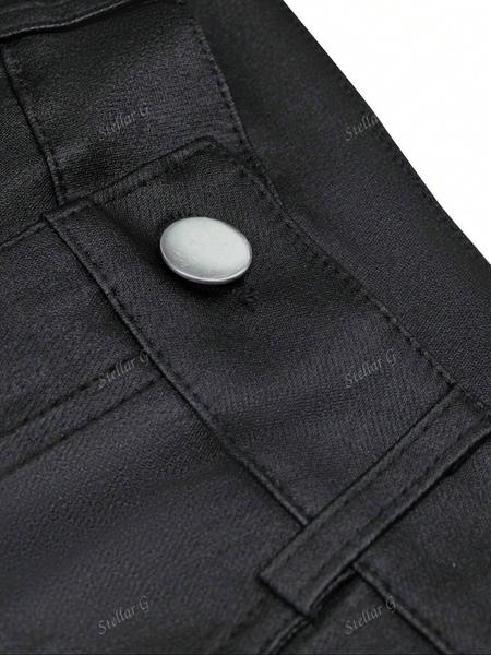 Women's High Waist Shiny PU Leather Wide Leg Pants, Party Fashion, Commuting, Music Festivals, Vacation, Casual Straight-Leg Jeans