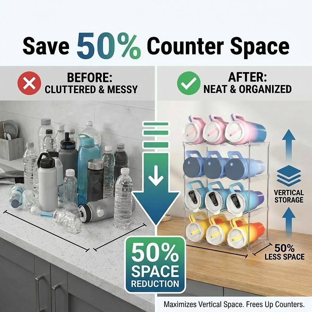 Multi-Layer Stackable 40oz Water Cup Storage Rack, Ps Plastic Wine Bottle Holder, Space-Saving, Dishwasher Safe, Ideal for Kitchen Dorm Office