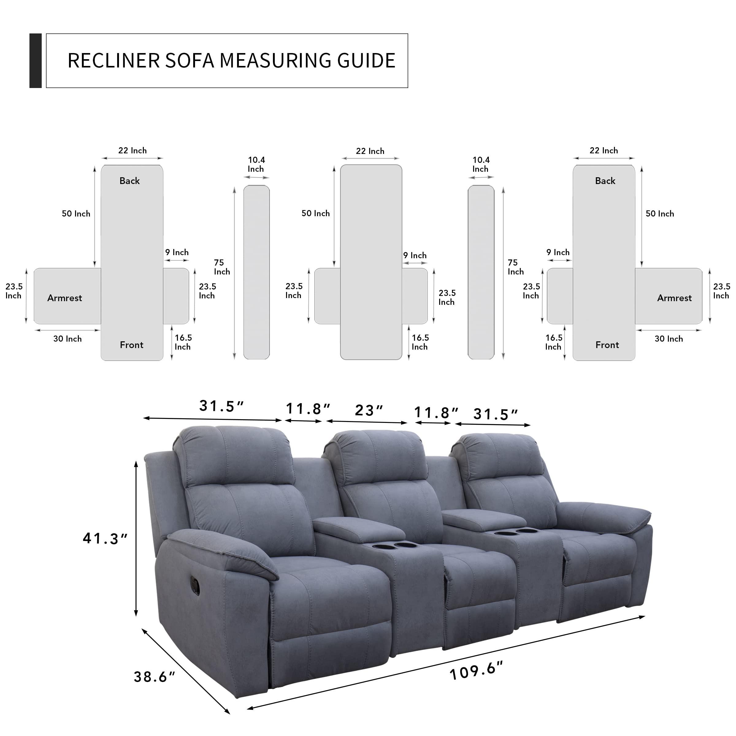 Easy-Going Recliner Cover with Console, Cover Only, Reversible Couch Cover for Living Room, Split Sofa Cover for Each Seat with Elastic Straps for Kids, Dogs, Pets