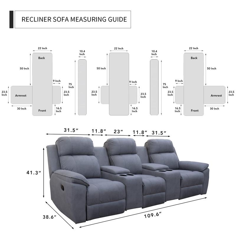 Easy-Going Recliner Cover with Console, Cover Only, Reversible Couch Cover for Living Room, Split Sofa Cover for Each Seat with Elastic Straps for Kids, Dogs, Pets