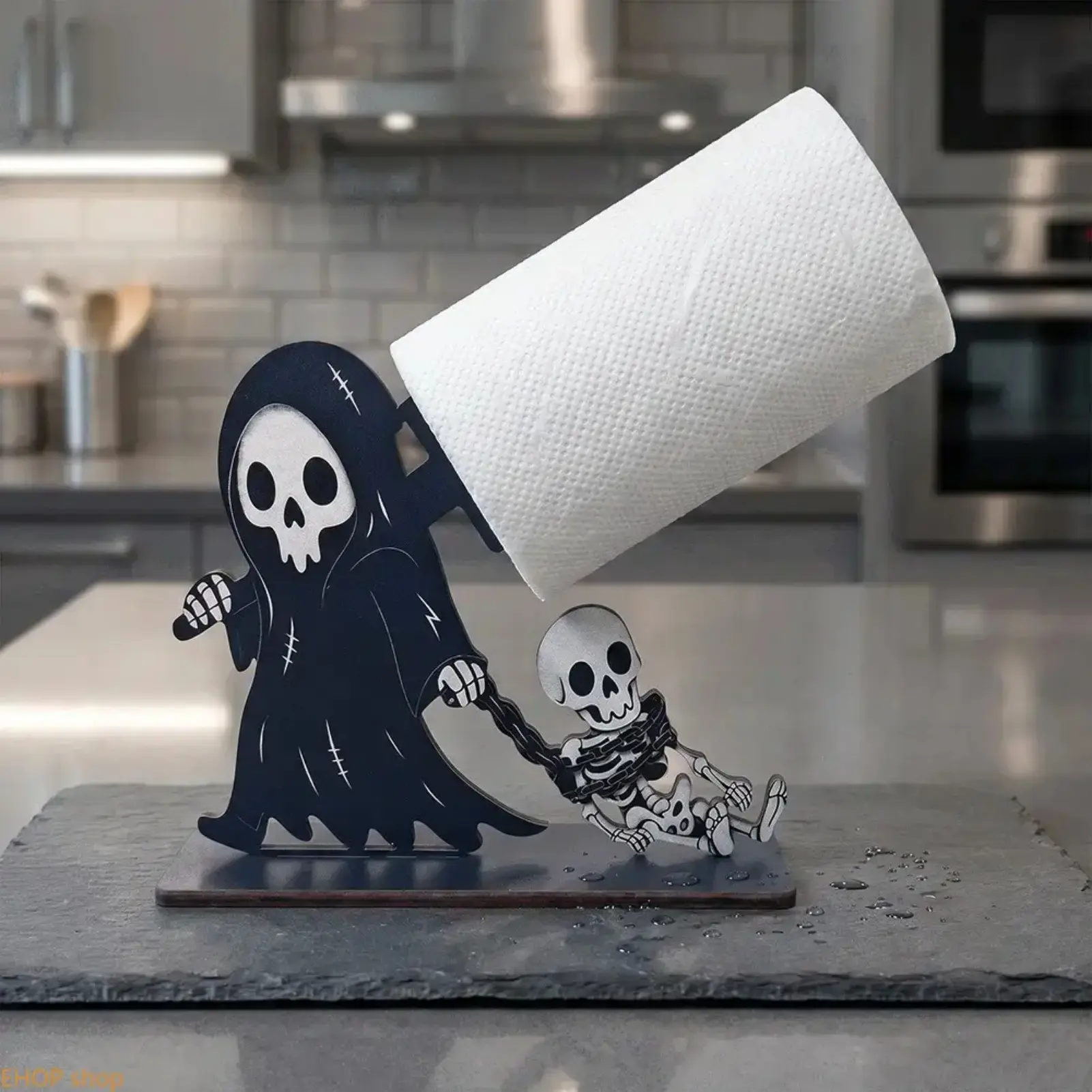 Halloween Pumpkin Head Magic Witch Theme Dark Cute Style 2D Wooden Restaurant Kitchen Napkin Holder, Decorative Paper Towel Rack, Unique Home Decoration