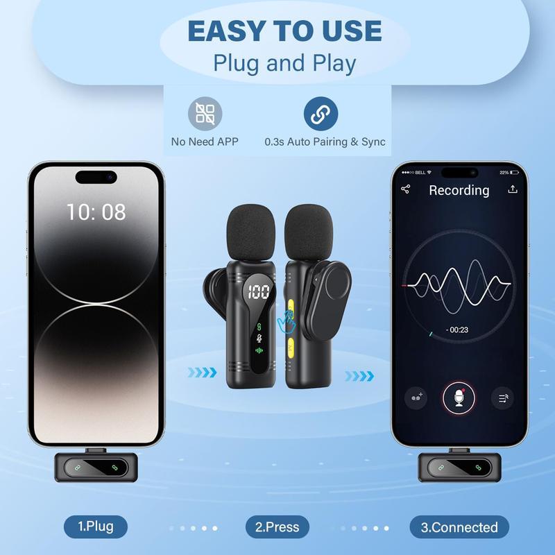 Mini Pro Wireless Lavalier Microphone for iPhone, iPad, Android, Usb Streaming Mic | Intelligent Noise Cancelling, Magnetic Rotating Clip, Long Battery Life | Ideal for Video Recording, Vlogging, Teaching, Interviews, Podcasts |