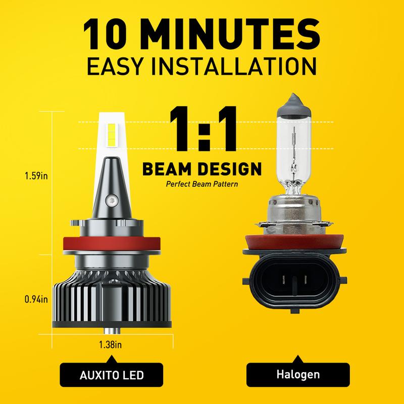 AUXITO H11 LED Bulbs H8 H9 LED Lights, 80W 16,000LM Per Pair, 500 Percent Brighter, 6500K Cool White, Angle Adjustable CanBus Ready Bulbs, Pack of 2 Y13