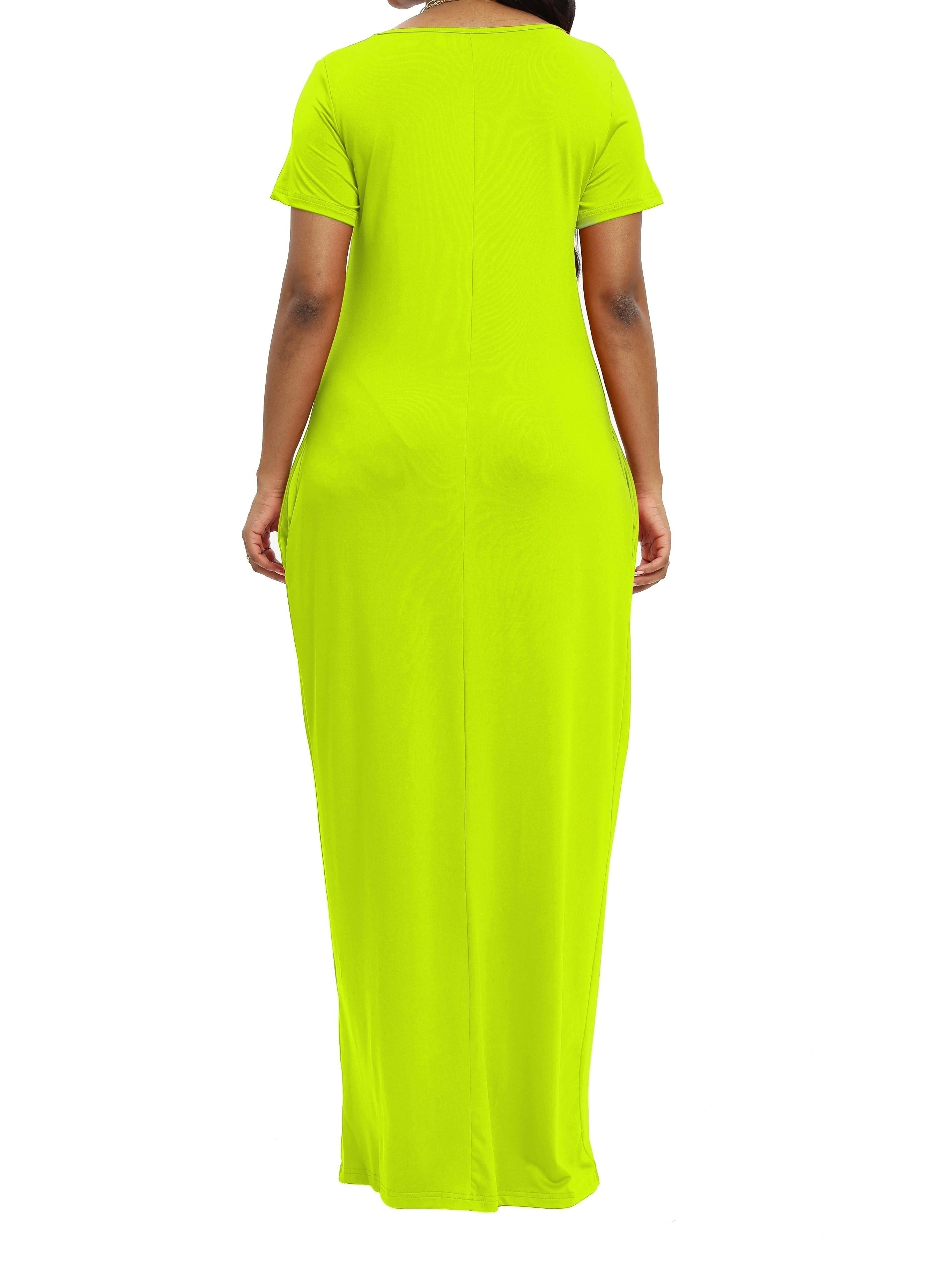 Plus Size Round Neck Short Sleeve Maxi Dress, Loose Flowy Hem, Curvy Friendly Long Dress