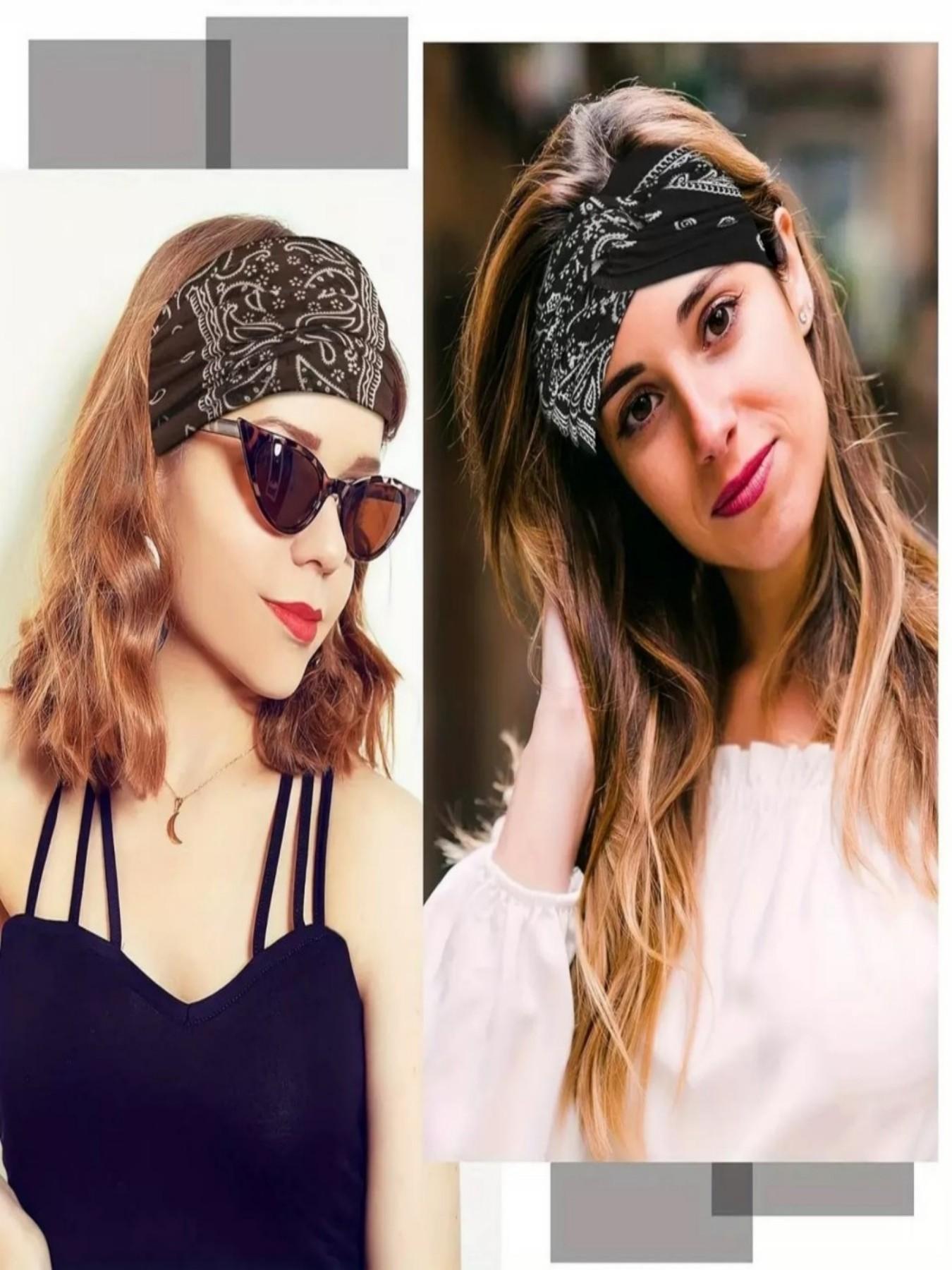 Women's 4-Piece Headband Set, Wide Thin Elastic Bohemian Style, Cashew Flower Retro Cross Edge, Sports Yoga Makeup Accessories