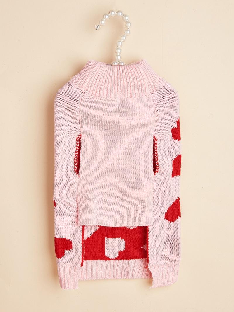 New Valentine's Day Knit High-Elasticity Round Neck Pink Red Lover Bow Heart Pattern French Bulldog Bichon Dog Sweater