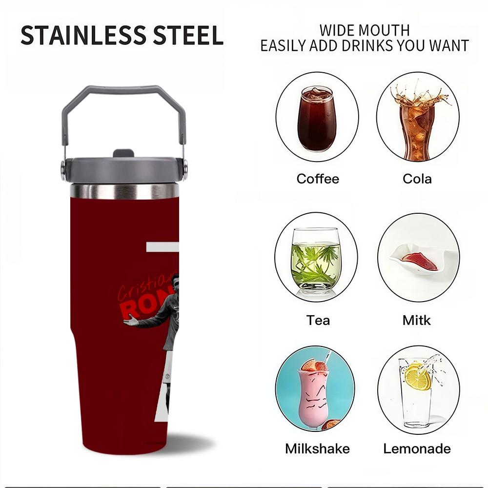 1pc 30oz stainless steel large-capacity car water bottle, Number 7 jersey Pattern，for Cristiano Ronaldo fans.for football enthusiasts. various patterns to choose from, fan gift, Outdoor camping Coffee Cups & Mugs