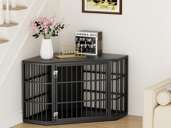 52 Inch Dog Crate Furniture Corner, Wooden Dog Kennel Furniture, End Table Dog Crate for Large Dogs, Indoor Pet Crates Corner Side Table for Dogs, Wide Top Perfect for Limited Room