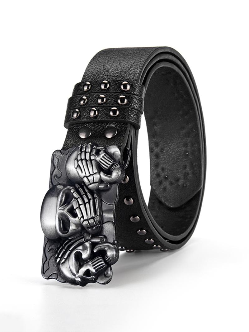 Unisex Skull Head Design Belt, Unique Style Leather Waistband, Fashion Personalized Clothing Accessory, Men and Women Belts, Trendy Exquisite Belt